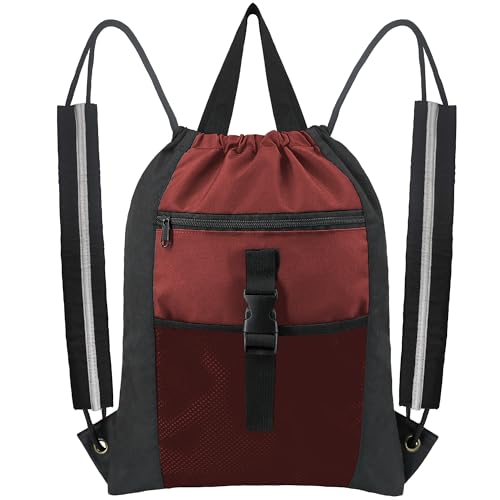 Drawstring Backpack | X-Large, Waterproof, Inner Zipper Pocket, Red