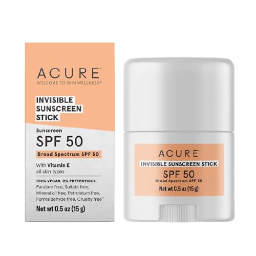 Acure Invisible Sunscreen Stick SPF 50, With Vitamin E, For All Skin Types, 100% Vegan, 0.5 oz