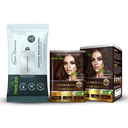 Hair Color Shampoo | Chestnut Brown, Travel Pack with Stain Remover Wipes