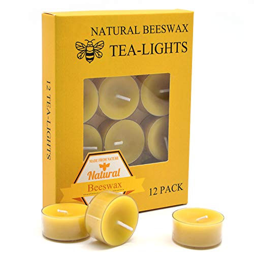 Tealight Candles | Natural Yellow Beeswax, 12 Pack, Organic, Smokeless