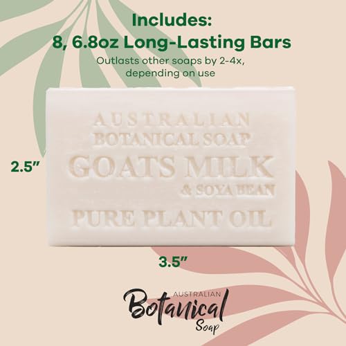 Australian Botanical Soap - Goat Milk Soap Bars w/Soya Bean - Triple Milled, Long Lasting, Natural Soap Base, Pure Plant Oil - Women & Men - All Skin Types - Bathroom Essentials - 6.8 oz, Pack of 8