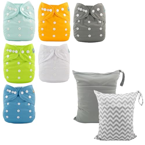 Baby Cloth Diapers | 6 Pack, 12 Inserts 2 Wet/Dry Bags