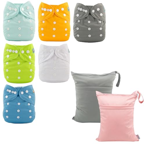 Baby Cloth Diapers | 6 Pack, 12 Inserts 2 Wet/Dry Bags.