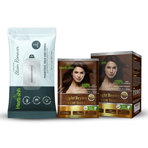 Hair Color Shampoo | Light Brown, Travel Pack with Stain Remover Wipes