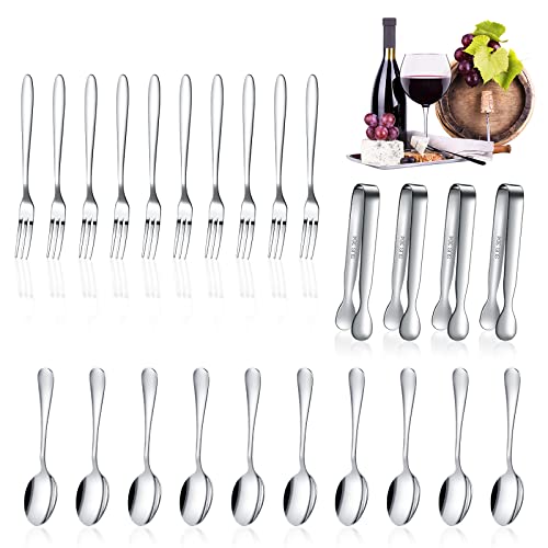 Charcuterie Accessories Set | 24 Pcs, Stainless Steel Tongs, Spoons, Forks, Silver