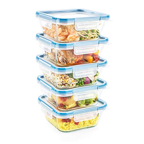 Food Storage Containers Set | Glass with Plastic Lids, 10 Pieces