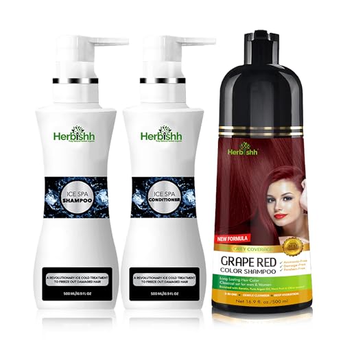 Hair Color Shampoo | Grape Red, 500 ML + Ice Spa Shampoo & Conditioner Set