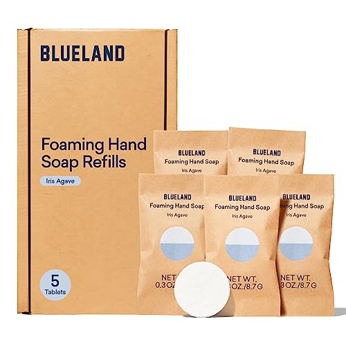 BLUELAND Foaming Hand Soap Refills - 5 Pack Tablets, Iris Agave Scent - Eco Friendly Hand Soap and Cleaning Products - Iris Agave - Makes 5 x 9 Fl oz bottles (45 Fl oz total)