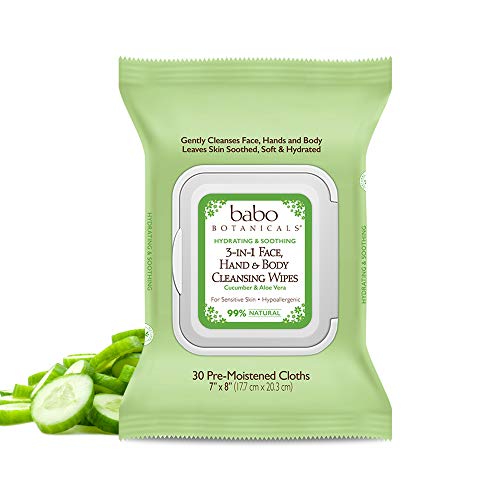 3-in-1 Face, Hand & Body Cleansing Wipes | Natural Cucumber & Aloe Vera, For Babies, Kids or Extra Sensitive Skin, 30 ct