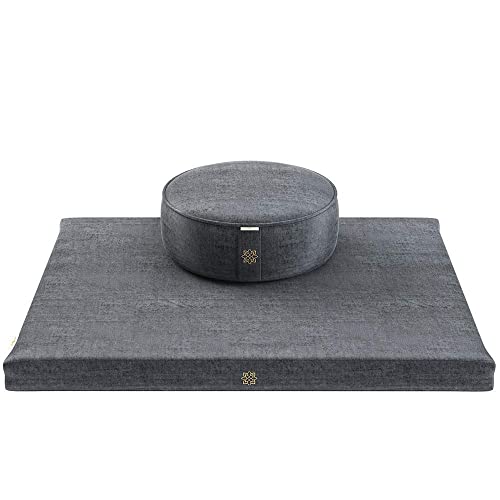 Meditation Cushion & Zabuton Mat Bundle | Premium Velvet, Graphite Grey Color