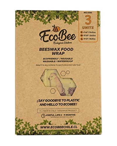 Beeswax Food Wrap Set | 6 Pack (2 Small, 2 Medium, 2 Large), Reusable, Eco-Friendly