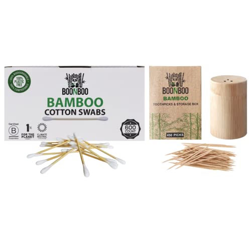 Cotton Swabs | 600 Count, Includes Bamboo Holder