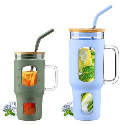 Glass Tumbler Set | 24 oz & 46 oz, with Lid and Straw