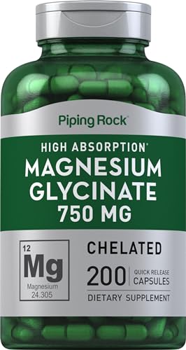 Magnesium Glycinate Capsules | 750mg, 200 Count, High Absorption, Chelated, Non-GMO