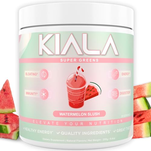 Kiala Nutrition Super Greens - Organic Greens Powder to Reduce Bloat, Support Gut Health, Boost Immunity, Healthy Digestion for Women - Antioxidant Support - Spirulina - Chlorella - Watermelon Slush