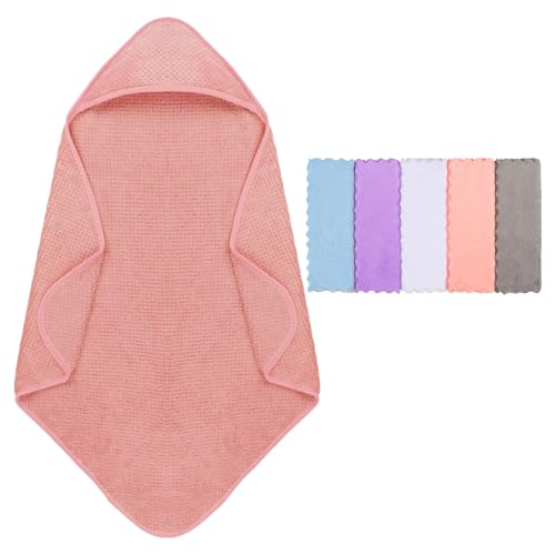 Baby Hooded Towel | Super Soft, 28 x 28 Inch, Includes 5 Washcloths, Pink