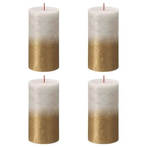 Pillar Candle | Fading Metallic Grey & Gold, Pack of 4, 13 x 7 cm