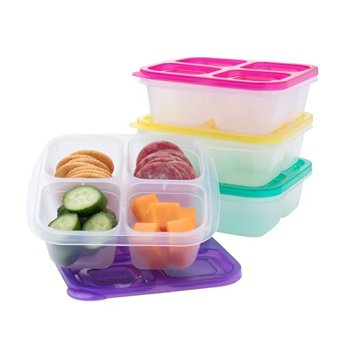 Bento Snack Boxes | Reusable, 4 Compartment, Set of 4, Bright Colors