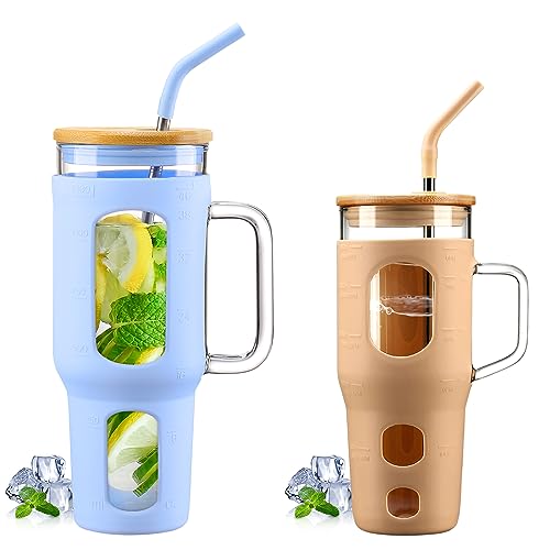 Glass Tumbler Set | 46 oz & 32 oz, with Lid and Straw