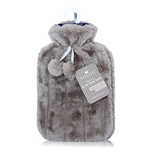 Hot Water Bottle | Faux Fur Cover, 2 Litre Slate Grey