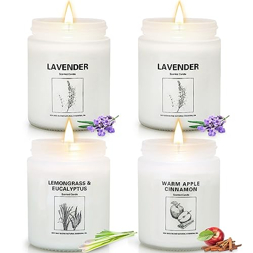 Scented Candle Set | Lavender & Apples Cinnamon, 4 Pack, 28 oz Total