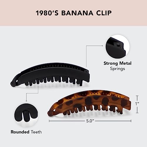 Hair Clips | Large Banana Clip, 2 Pack (Black & Tortoise)