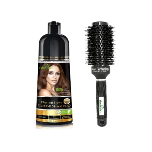 Hair Color Shampoo | Chestnut Brown, 500 ML, Includes Round Brush