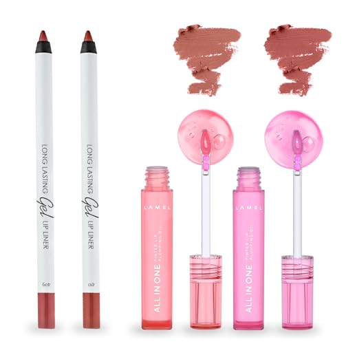 Lip Care Gift Set | Gel Lip Liner & Tinted Plumping Oil, 4 Pieces