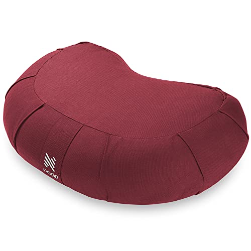 Meditation Cushion | Buckwheat Hulls, 17" Crescent, Organic Cotton Cover, Burgundy