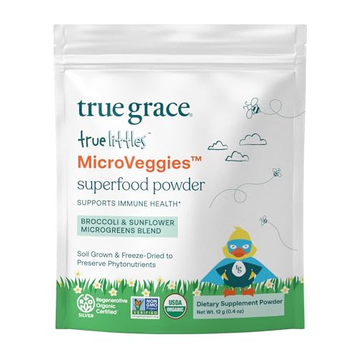 True Grace True Littles MicroVeggies - 0.4 oz - Kids Daily Superfood Powder for Immune Health - Gluten & Soy Free, Vegan, Regenerative Organic Certified - 30 Servings