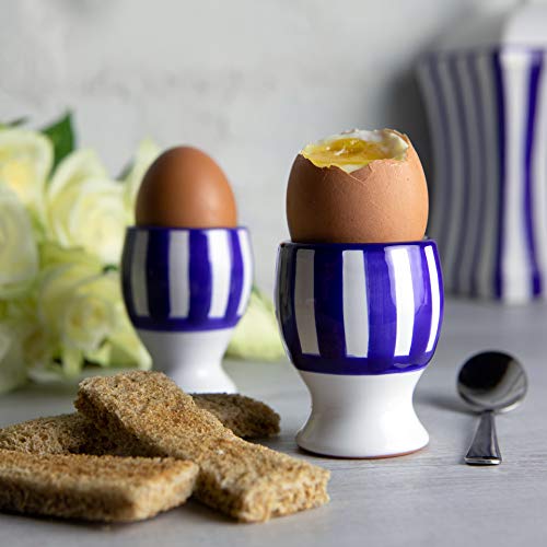 Ceramic Egg Cup Set | Dark Navy Blue Stripe, Set of 2