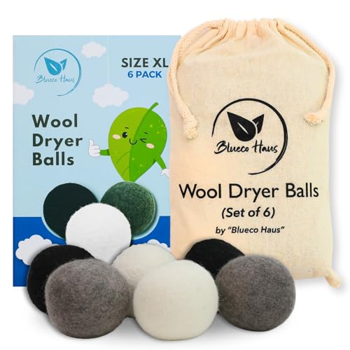 Wool Dryer Balls | Set of 6 XL Size, Reusable, 3 Colors