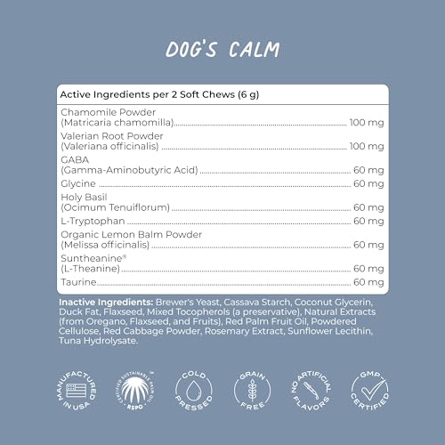 Dog Supplement | Calming Chews with L-Theanine, Chamomile, Valerian Root, 50 Count