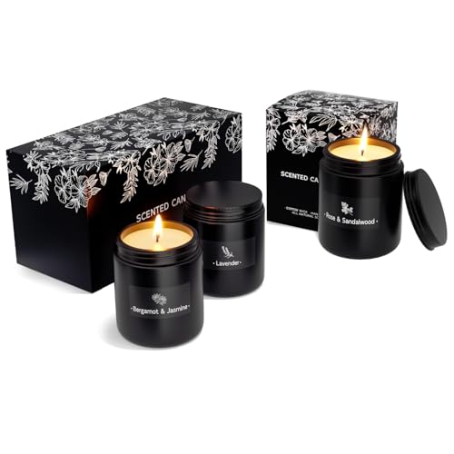 Scented Candle Set | 3 Pack, 7.6 Oz, Rose & Sandalwood, Bergamot & Jasmine, Lavender