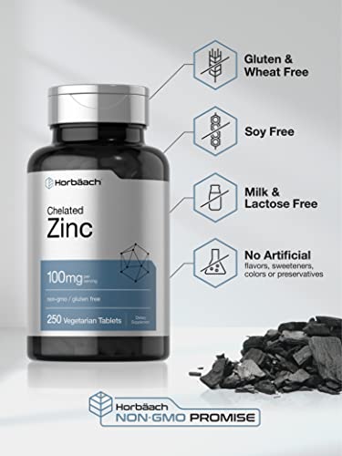 Zinc Supplement | 100mg, 250 Tablets, High Potency, Vegetarian, Non-GMO, Gluten Free