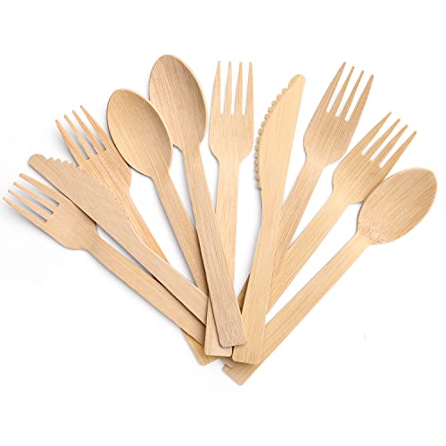 Disposable Cutlery Set | 100 Forks, 100 Spoons, 100 Knives, 100% Compostable, 6.7"