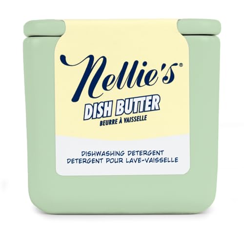 Nellie's Dish Butter - Zero-Waste Alternative to Liquid Dish Soap with Reusable Ceramic Container - Light Spruce Scent for Eco-Conscious Dishwashing (Green)