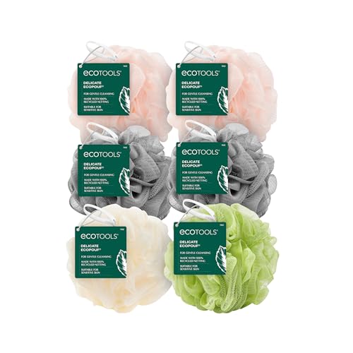 Bath Sponge | Exfoliating, Made with Recycled Materials, 6 Count