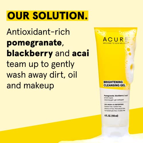 Acure Brightening Starter Kit - Cleansing Gel, Facial Scrub, Day Cream, and Vitamin C & Ferulic Acid Serum - All Skin Types - Softens, Detoxifies and Cleanses For Natural Glowing Skin