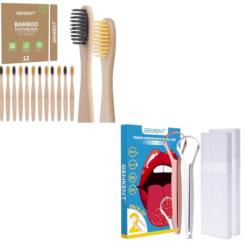 Tongue Scraper | Includes 12 Bamboo Toothbrushes