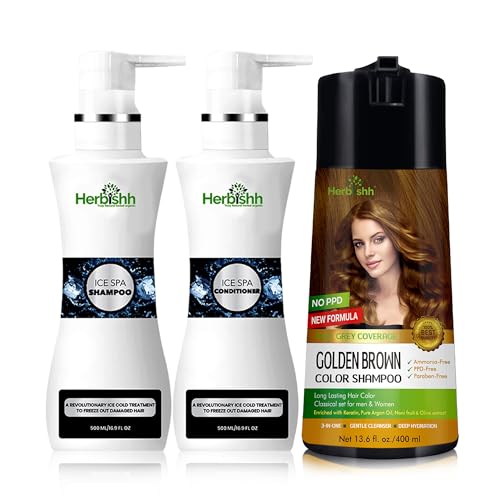 Hair Color Shampoo | Golden Brown, 500 ML + Ice Spa Shampoo & Conditioner Set