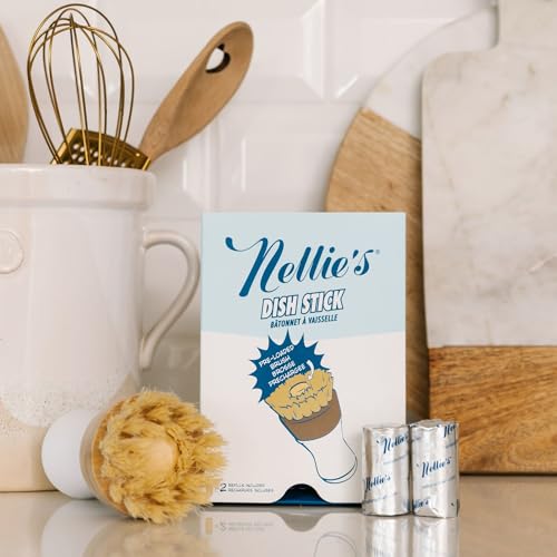 Nellie's Dish Stick + 2 Refills - A Revolutionary Environmentally Conscious Dish Soap Alternative - Easy Refills - Harnessing the Power of Nature for Green Cleaning