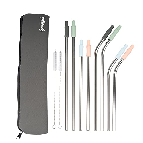 Reusable Stainless Steel Straw Set | 8 Pieces, Travel Case, Cleaning Brushes, Multi Color