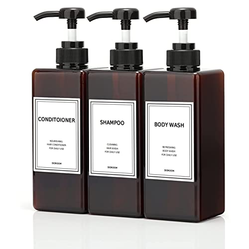 Shampoo & Conditioner Dispenser | Refillable Bottles, 21oz, Includes Labels