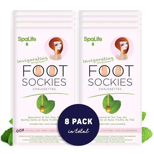 Foot Mask | Exfoliating, Moisturizing, 8-Pack, Spearmint & Tea Tree Oil