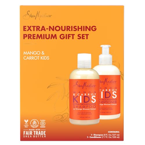 Shea Moisture Mango & Carrot Kids, Extra-Nourishing, Shampoo (8 Oz) and Conditioner (7.7 Oz), Orange Blossom Extract, Dry, Delicate Hair, Vitamin B-5 & Vitamin E, 2 Piece Set