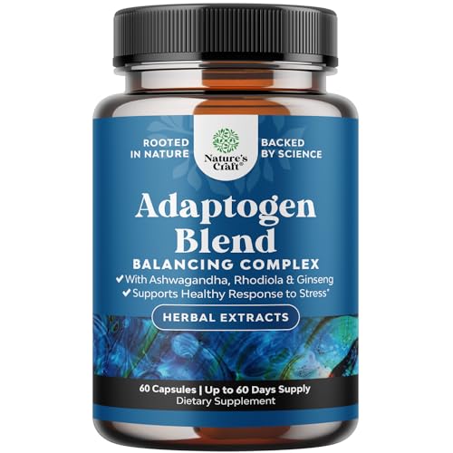 Herbal Adaptogen Mood Support Supplement | Calming Blend with Ashwagandha, Rhodiola, Maca - 60ct