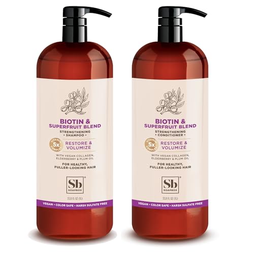 Soapbox Biotin & Superfruit Shampoo & Conditioner Set with Vegan Collagen, Aloe and Shea Butter, Sulfate Free, Paraben Free, Silicone Free, Color Safe and Vegan Hair Products, 1 Liter Each (Pack of 2)