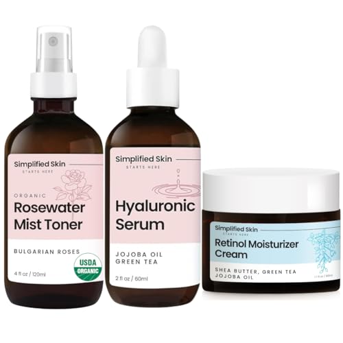 Anti-Aging Skincare Bundle | Organic Rose Water Spray (4 oz), Hyaluronic Acid Serum (2 oz), Retinol Cream (1.7 oz)