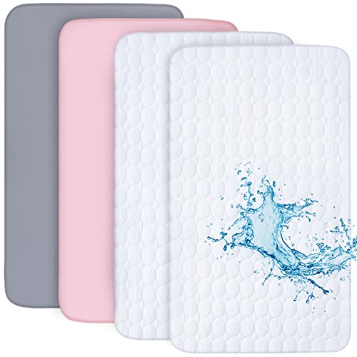 Crib Sheets | Waterproof, 4 Pack, Grey & Pink